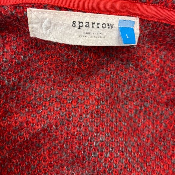 Sparrow Womens  Red & Gray Floral Hooded Open Cardigan Sweater  Size  L - Picture 4 of 6